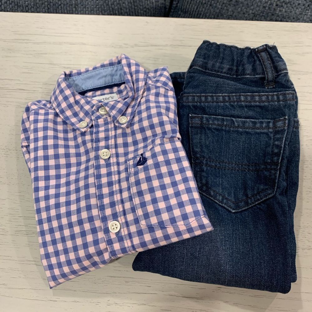 Carter's Kids Gingham Button Down Shirt / Children’s Place Jean